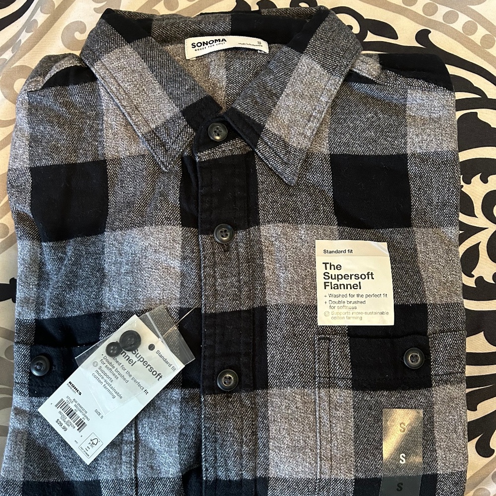 Men's S Sonoma Black and Grey Buffalo Check Flannel